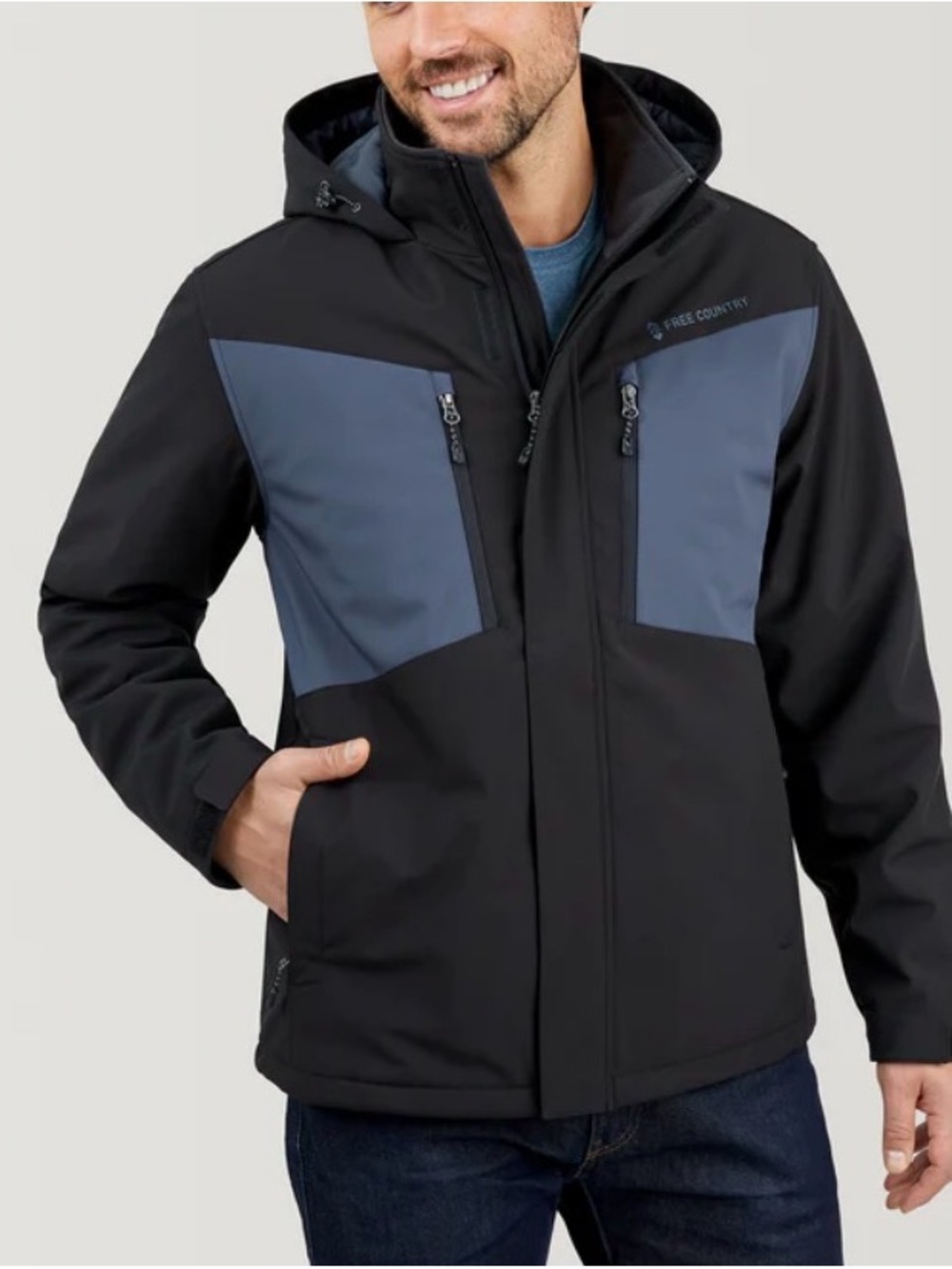 Free Country Men's Black & Charcoal Hooded Softshell Jacket
